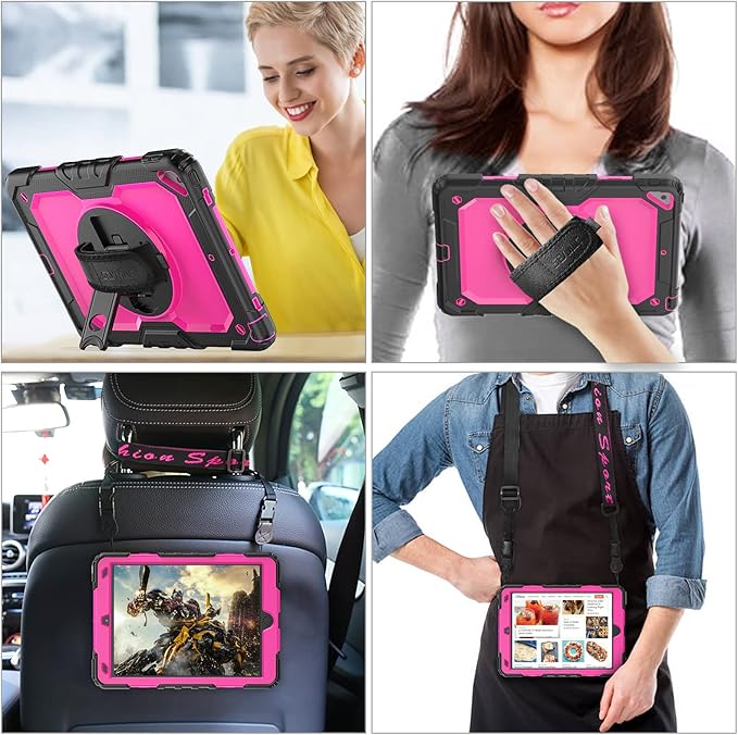 SEYMAC stock Case for iPad Air 3 2019 / Pro 10.5'' with Screen Protector Pen Holder [360° Rotate Hand Strap/Stand], Drop-Proof Case (Rose+Black)