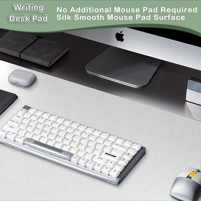 Boutilon Leather Desk Pad Protector,Non-Slip Mouse Pad,Laptop Desk Pad,Office Mouse Mat,Waterproof Leather Desk Blotter,Desk Writing Pad for Office and Home (M-Silver,30"x14")