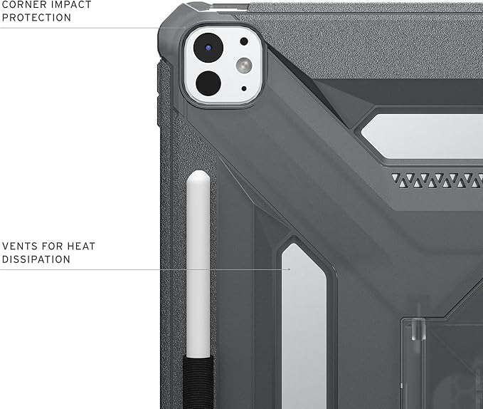 URBAN ARMOR GEAR UAG Designed for iPad Pro 13" 8th/7th Gen 2024-2025 Case A3360 A3361 A3362 - Rugged Transparent Protective Cover with Kickstand and Pencil Holder Scout Plus Ash