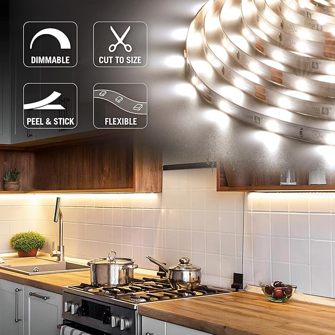 Armacost Lighting RibbonFlex Pro 12V White LED Strip Lights 30 LED/m, 3000K, 16.4 ft 141230
