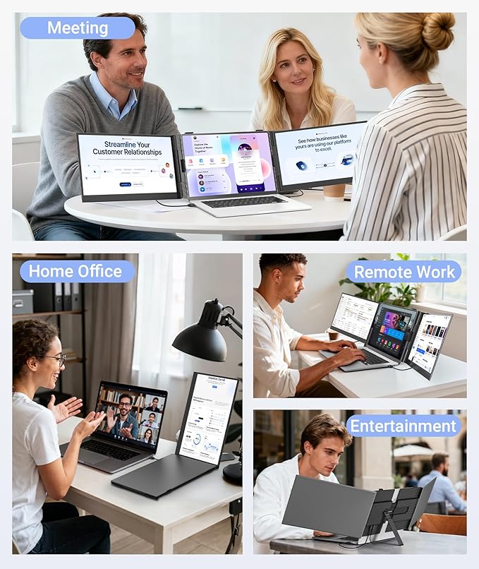 14" Triple Laptop Screen Extender, Ultra-Thin FHD 1080P Portable Monitor, 2.2lbs Lightweight Plug & Play Travel Monitor for 13"-17" Laptops, Compatible with Windows/Mac/Android/Chrome