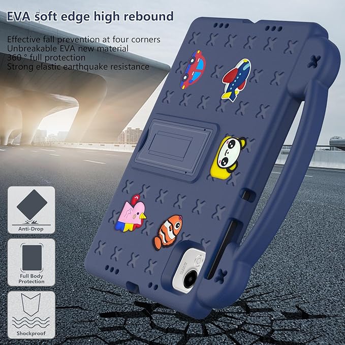 AKABEILA Compatible with Honor Pad X9a 2025 11.5 inch Tablet Case, Kids Friendly Universal Lightweight Shockproof Protective Case with Shoulder Strap & Stand Handle Navy Blue