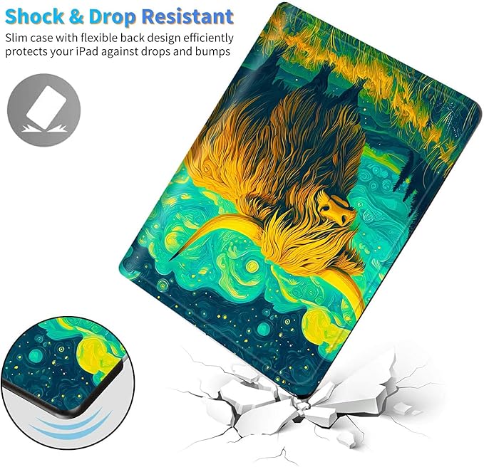 for Amazon Kindle Fire HD 10 (9th/7th/5th Generation, 2019/2017/2015 Release) 10.1" Tablet Case, Slim Kickstand Stand Leather Smart Cover with Auto Wake/Sleep, Clouds of Yellow Cow
