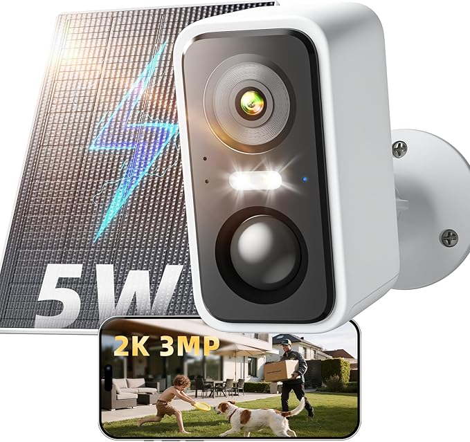 2K/3MP Security Camera Wireless Outdoor,Solar Powered WiFi Cameras for Home Security with AI Motion Detection,Color Night Vision(Spotlight),Instant Alert,2-Way Audio,Siren&SD/Cloud Storage,Only 2.4GHz