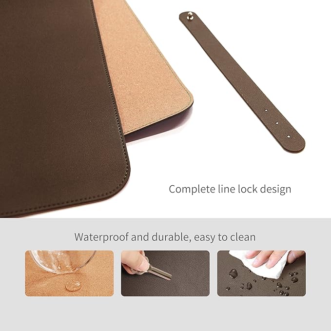 RENMTURE Dual-Sided Mouse Pad, Natural Cork & PU Leather Large Desk Pad for Office and Home Work, Desk Protector Non-Slip, Waterproof, Easy Clean (Dark Coffee, 36"x17")