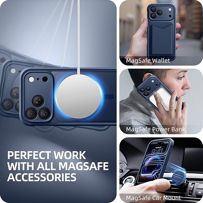 BERFY for iPhone 17 Pro Max Case, Compatible with MagSafe, Built-in Glass Screen Protector, Camera Protection, Shockproof Full Body Phone case 6.9", Translucent Blue