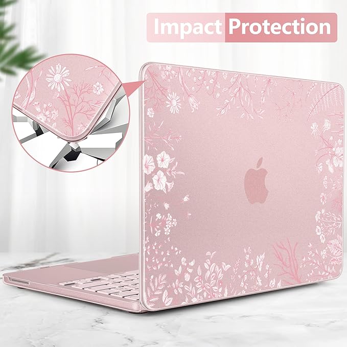 DONGKE for MacBook Neo 13 inch Case 2026 (Model A3404), Artistic Flower Pattern Ultra Slim Frosted Matte Hard Shell, Anti-Scratch & Fingerprint Resistant Cover - Blush Wild Flowers