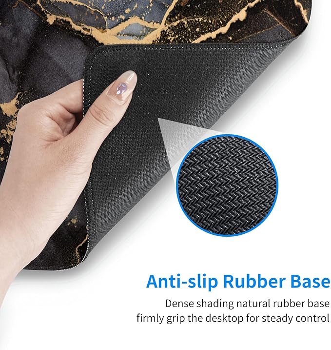 Grey Black Gold Marble Print Large Mouse Pad with Stitched Edges Long Non-Slip Rubber Base Mousepad Laptop Keyboard Mat Desk Pad for Office Home Desk Decor, 31.5" X 11.8"