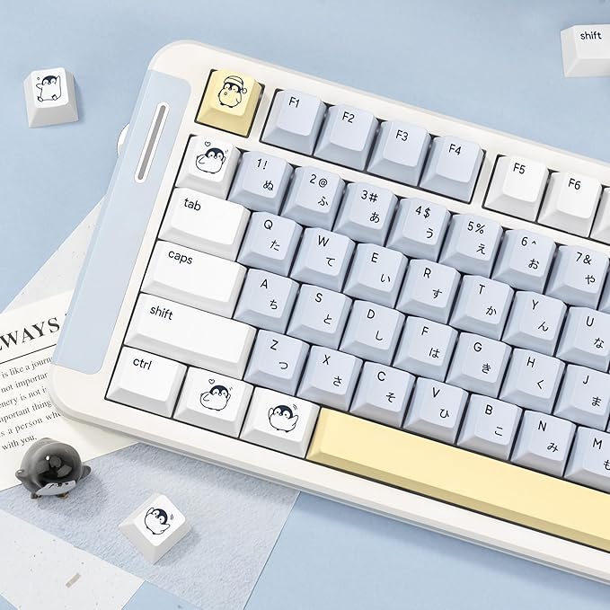 134 Keys Blue&White Penguin Keycaps - Cute PBT Japanese Keycap Cherry Profile Dye Sublimation - Custom White Key Cap for Cherry Gateron MX Switches Mechanical Gaming Keyboard