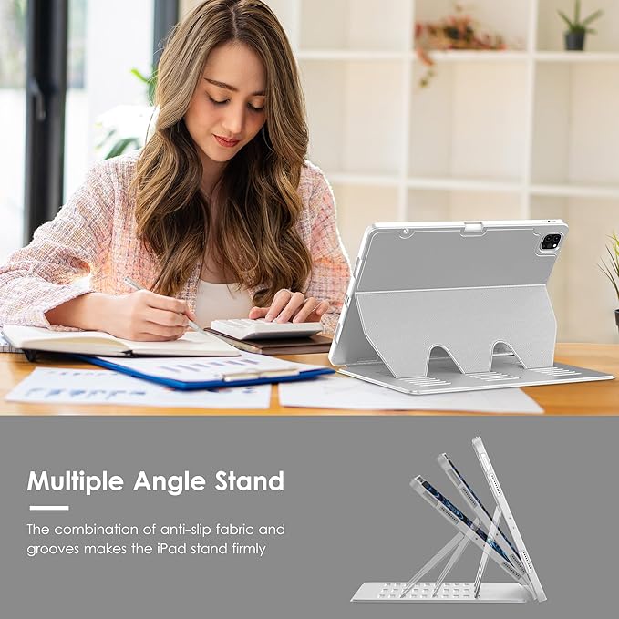 VIKESI Case for iPad Pro 12.9 6th / 5th / 4th / 3rd Generation Case 2022/2021/2020/2018,Multiple Angles Magnetic Stand Cover,Shockproof Soft Back,Pencil Holder,and Auto Sleep/Wake,Gray