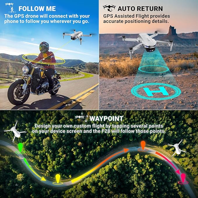 Contixo F28 Camera Drone for Adults, GPS Auto Follow, 26 Min Flight Time, Foldable FPV Drones with One-Button Return, Orbit, Waypoint, Selfie Mode, No FAA Required, Carry Case Included