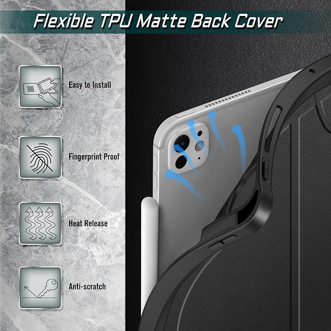 Fintie Magnetic Stand Case for iPad Pro 11-inch (M5) 2025 / (M4) 2024 - Multiple Angles Shockproof Rugged Soft TPU Cover with Pencil Holder, Auto Wake/Sleep, Black