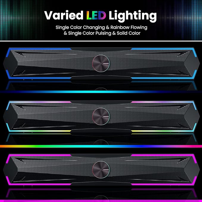 Tylubio Computer Speakers for Pc Desktop with Clear Sound, Flowing LED PC Speaker for Computer Desktop Laptop Monitor, Bluetooth & USB Input