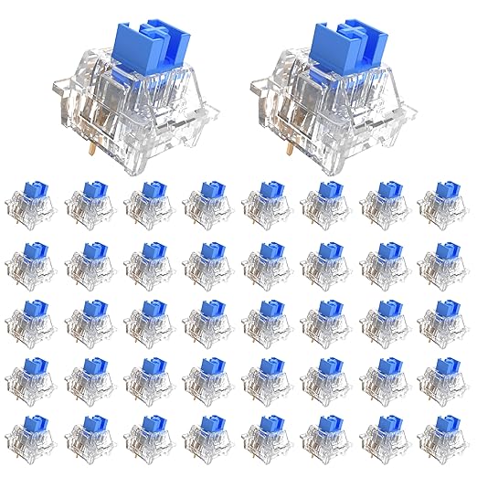 Outemu 108PCS Crystal Blue Clicky Mechanical Keyboard Switches,3-Pin Hot-Swappable Pre-Lubricated Switch with 3 Kailh Switches,Crisp Click Sound,for Gaming Keyboards & 3D Print Accessories