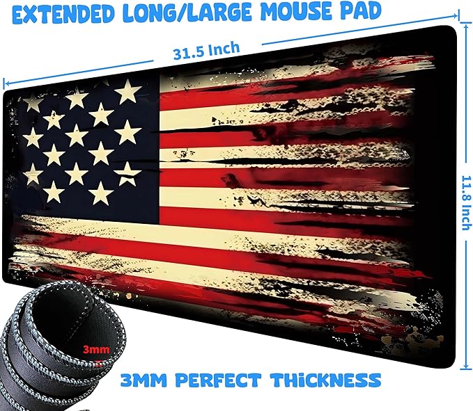 Retro Flag Mouse Pad XL with Stitched Edges 31.5 x 11.8, Extended Desk Pad Desk Mat for Desktop Decor and Accessories Workplace Home XXL Mouse Pad for Gaming Office Big Mousepad