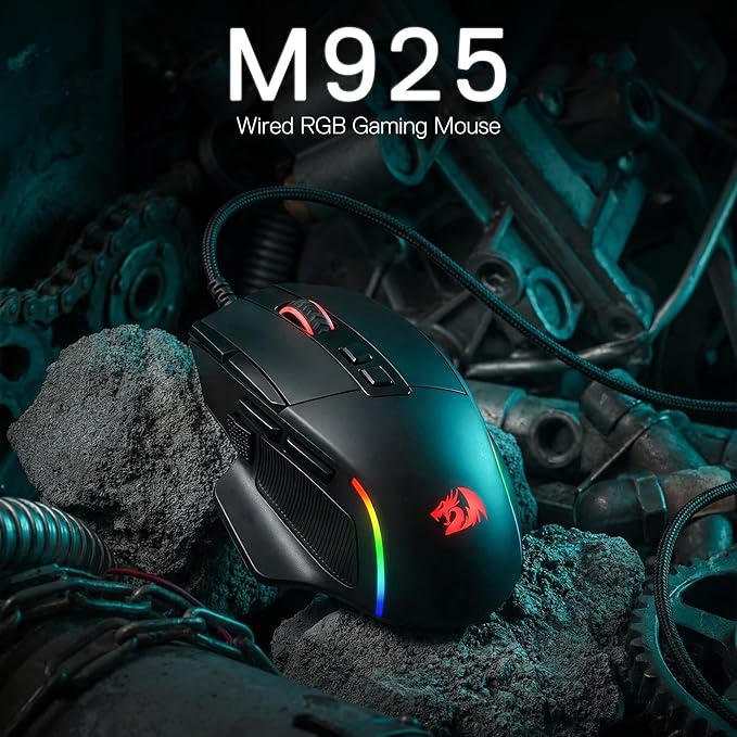 Redragon M925 Wired Gaming Mouse, 24,000 Max DPI Optical Gaming Mouse with 10 Programmable Buttons, Ergonomic Natural Grip Build, Software Supports DIY Keybinds & DPI, Black