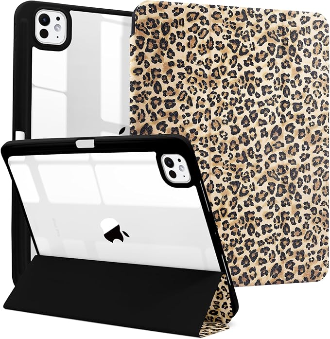 MrARTIST for for iPad Pro 11 Inch Case (M5/M4) 2025/2024 6th/5th Generation Case Cute for Women Girls Girly Kawaii Aesthetic Design for Apple Tablet Cover with Pencil Holder, Leopard Print