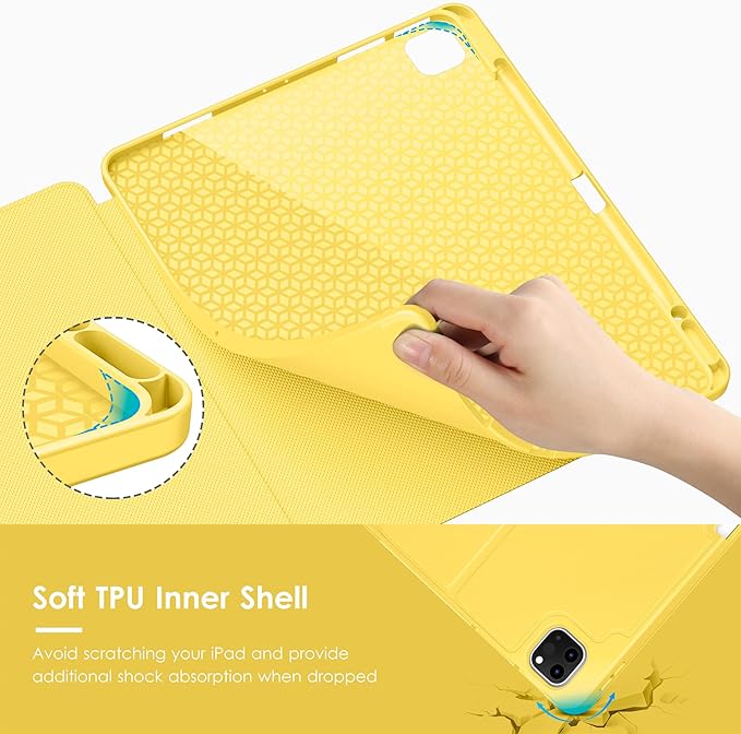 VIKESI Case for iPad Pro 12.9 6th / 5th / 4th / 3rd Generation Case 2022/2021/2020/2018,Multiple Angles Magnetic Stand Cover,Shockproof Soft Back,Pencil Holder,and Auto Sleep/Wake,Yellow