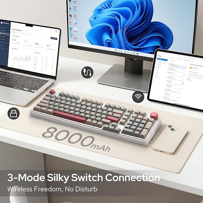 Redragon K768 PRO 100 Keys Wireless Gasket RGB Gaming Keyboard, Massive 8000 mAh PBT Mechanical Keyboard w/Hot-Swap Socket, Dedicated Knob Control & 5-Layer Noise Dampening, Custom Yolk Linear Switch