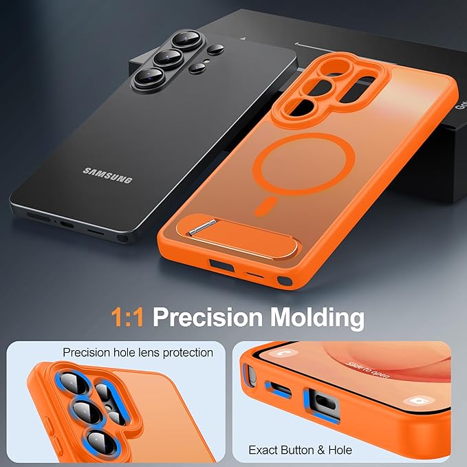 Magnetic for Samsung Galaxy S26 Ultra Case, [Compatible with MagSafe][Full Camera Protection][Built-in Invisible Kickstand] Translucent Matte Phone Case for S26 Ultra 6.9" - Orange