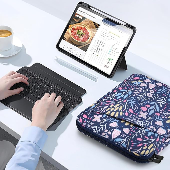 TiMOVO 9-11" Tablet Sleeve Bag for iPad 11-inch A16 2025, iPad 10.9"/10.2"| Air 11 Inch/5th/4th Gen. 10.9", Galaxy Tab A9+/A11Plus 11", Protective Bag with Pockets, Colorful Flower