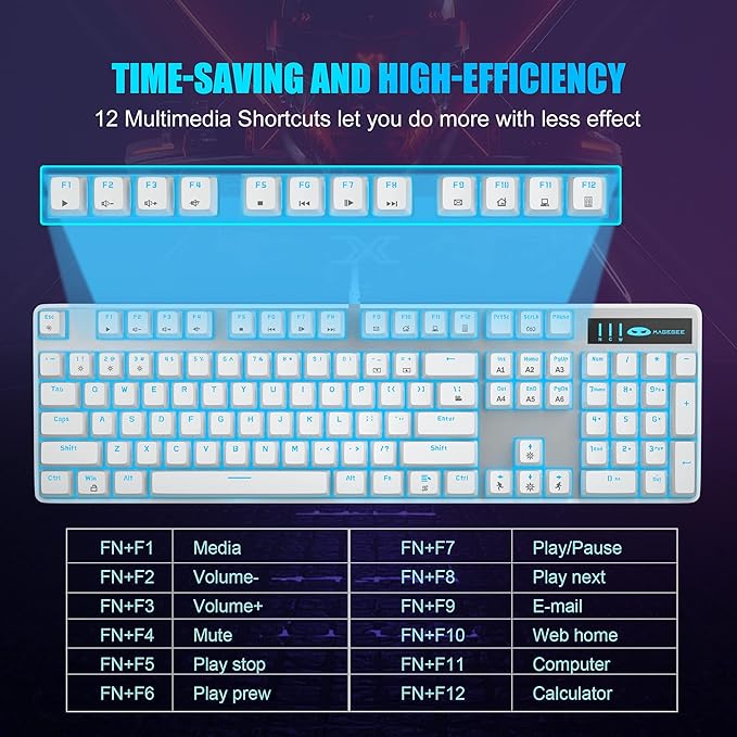 MageGee Mechanical Gaming Keyboard, Wired USB Adjustable Backlight Keyboard, New Mechanical Storm 100% Anti-ghosting Keyboards with Blue Switches for Windows PC/MAC Games (White)