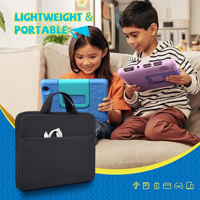 7-8 Inch Tablet Sleeve Carrying Case for Fire 7 Kids, Fire HD 8 Kids/Kids Pro, Fire HD 8 Tablet /8 Plus Tablet 2024-2022, All Versions of Fire 8/7 Kids Edition, iPad Mini 7/6/5/4 Tablet Bag, Black