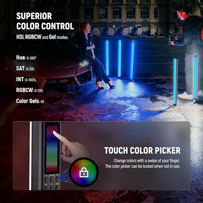NEEWER TL60 RGB Tube Light, 20W Full Color LED Video Wand, APP/2.4G/DMX Control, 7 Pixel Effects 2500-10000K CRI97+, Radio Frequency, with Adapter, Mount, Cable, Bag