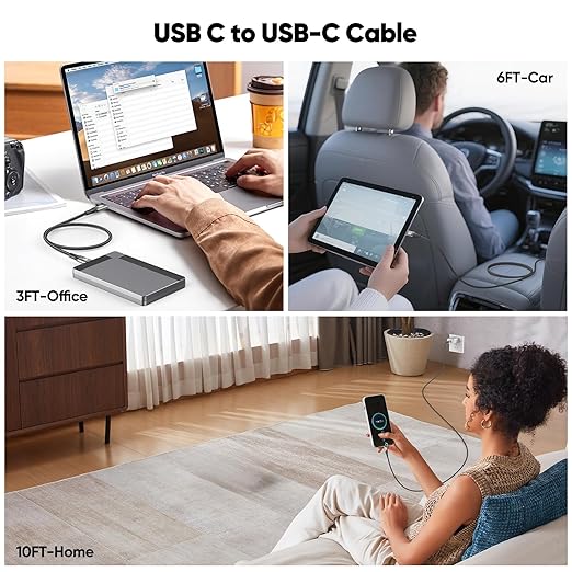 USB C Cable 10 FT, Full-Featured Long USB 3.2 Gen 2x2 Cord 10FT, USBC Charging/Monitor Video/Data Cable(4K@144/120,100W /20Gbps) for VR,Phone,Laptop,KYY, Portable Monitor, LG-3M