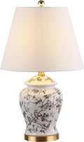 JONATHAN Y 22" Gray/White Ceramic Table Lamp, French Country Chinoiserie Ginger Jar LED Bedside Lamp for Living Room Bedroom, White Linen Shade (JYL3005C)