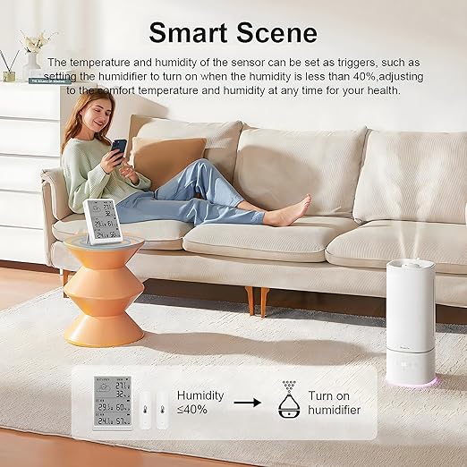 WiFi Thermometer Hygrometer Sensor, Temperature and Humidity Monitoring via app, 100m Range, Compatible with Alexa (3 sensors + basestation)