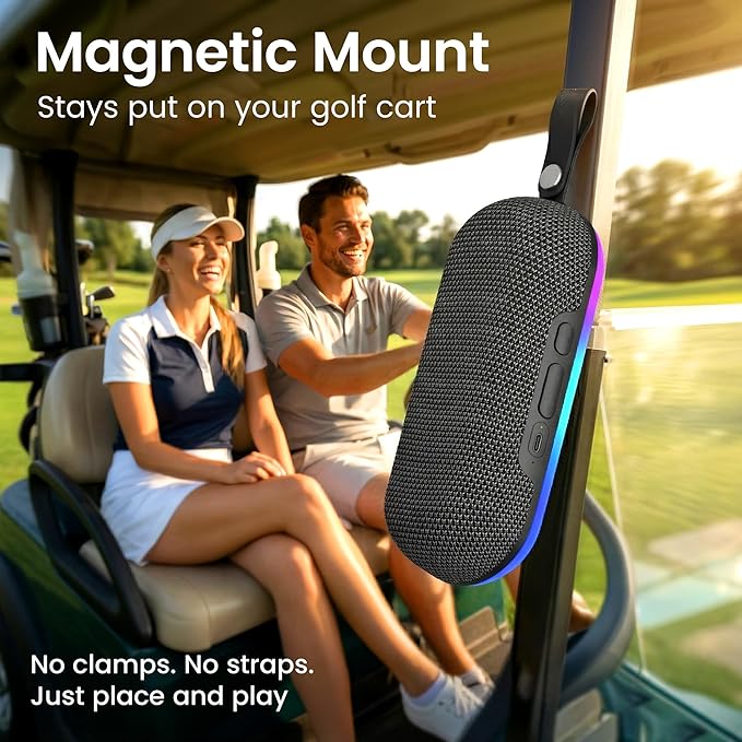 GEARit Magnetic Golf Cart Bluetooth Speaker, 16W Loud Waterproof Portable Speaker, Wireless BT5.3 Golf Audio with RGB Light, TWS Pairing for Outdoor, Beach, Golf Accessories Gifts for Men