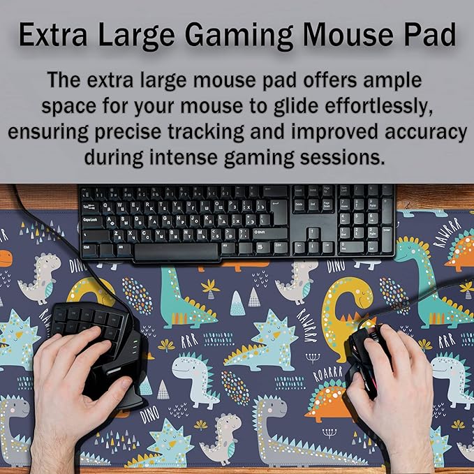 Computer Desk Mat Yellow, Gaming Mouse Pads Desk Mouse Pad, Desktop Computer Mat Non-Slip Rubber Base Waterproof with Stitched Edges, 35.4 X 15.7 inch for Work/Game/Office/Home Dinosaur