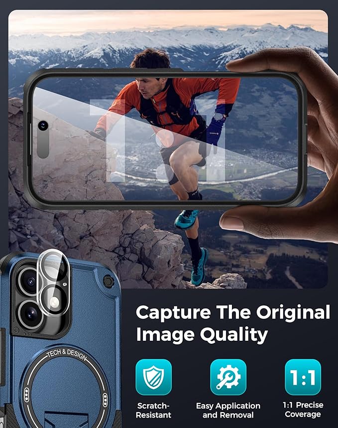 Goton for iPhone 16 Case with Privacy Tempered Glass Screen Protector & Camera Lens Protector, Compatible with MagSafe, Invisible Kickstand, Shockproof Phone Cover for iPhone16, Blue