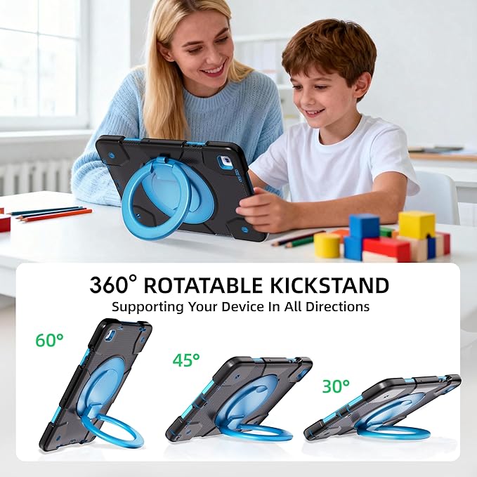 Andnary Case for Samsung Galaxy Tab A9+/A9 Plus Case 11 Inch with Screen Protector/360° Rotating Stand/Pen Holder/Shoulder Strap, Shockproof Cover for Tablet A9+ 5g (Black+Blue)
