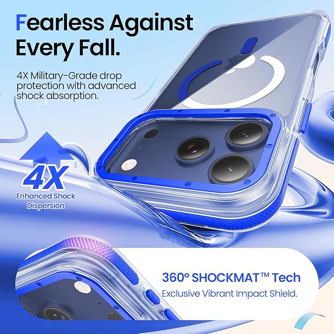 Strong Magnetic for iPhone 17 Pro Max case [10Ft Military-Grade Protection] Compatible with fit MagSafe Shockproof Slim Thin Cover case for iPhone 17 Pro Max 6.9 inch, Clear Blue
