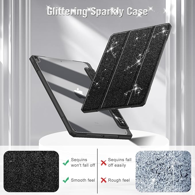 Fintie Hybrid Slim Case for iPad Air 3rd Generation 10.5" 2019 / iPad Pro 10.5 Inch 2017 - [Built-in Pencil Holder] Shockproof Cover with Clear Transparent Back Shell (Glittering Black)