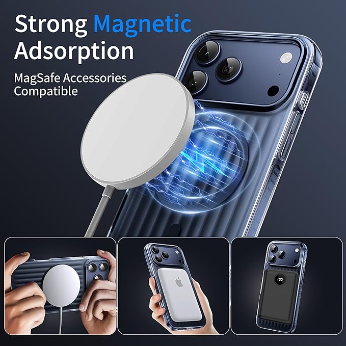 Strong Magnetic for iPhone 17 Pro Max case,1XLens Protector[10Ft Military-Grade Protection] Compatible with fit MagSafe Shockproof Slim Thin Cover case for iPhone 17 Pro Max 6.9 inch, Deep Blue Metal