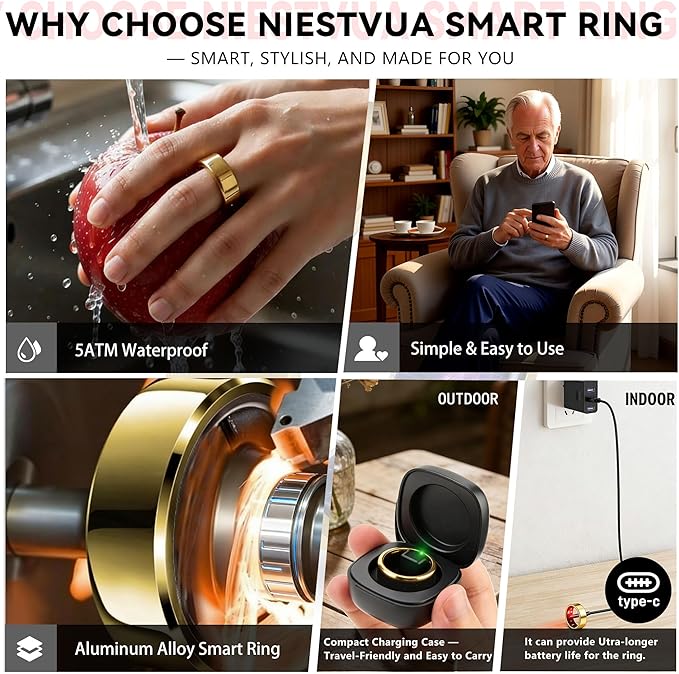 Smart Ring for Women & Men, Health & Fitness Tracker with Heart Rate/Sleep Monitoring/Blood Pressure, 5ATM Waterproof, Activity Trackers with Free App, Valentine's Day Gifts for Women