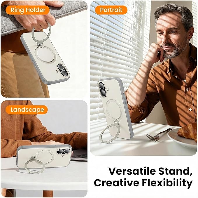 360°Ring Stand for iPhone 17 Case, Compatible with MagSafe, Military-Grade Protective,Anti-Yellowing, Scratch-Resistant Back Cover Phone Case for iPhone 17 6.3", White