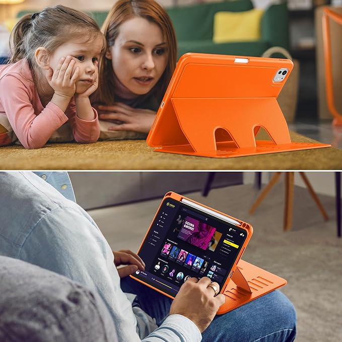 VIKESI Case for iPad Pro 11 inch (M5/M4) 2025/2024,Multiple Angles Magnetic Stand Cover,Shockproof Back,Pencil Holder,and Auto Sleep/Wake,Orange