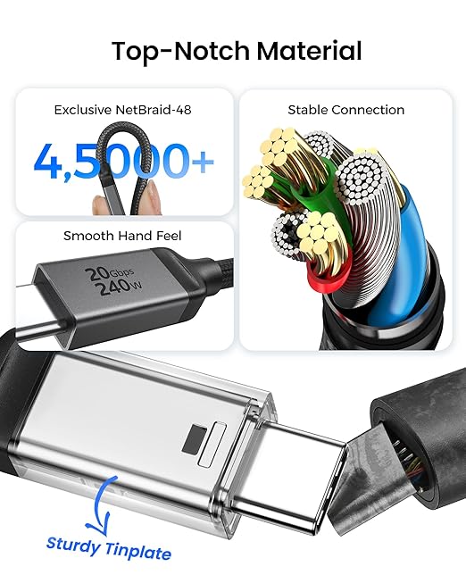 Silkland USB 4 Cable Long for Thunderbolt 4 Cable 16.5FT/5M, 20Gbps Data Sync, 5K/4K@60Hz, 240W Charging, USB C Thunderbolt Cable, Compatible for MacBook, Monitor, Dock, iPhone 17, VR Headset, Camera