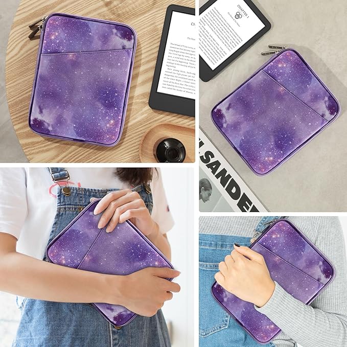 MoKo 6-7" eReader Sleeve Bag for 7" ereader Colorsoft Signature Edition, All-New 6" ereader 11th Gen 2022/10th Gen 2019/8th Gen 2016, 6.8" ereader Paperwhite 11th/10th Gen 2021/2018, Purple Starry Sky