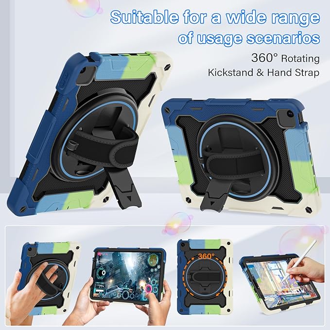 for iPad Pro 11 Case 4th 3rd 2nd 1st Gen (2022 2021 2020 2018) & iPad Air 5th 4th Generation 10.9 inch Case with HD Screen Protector, 360 Rotating Kickstand/Hand Strap, Shoulder Strap