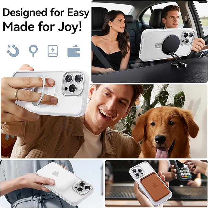 CASEKOO Ultra-Magnetic Stand for iPhone 16 Pro Case [Military Drop Protection] [Compatible with MagSafe] Shockproof Translucent Matte Slim Ring Holder Case for iPhone 16 Pro 6.3", Dove White