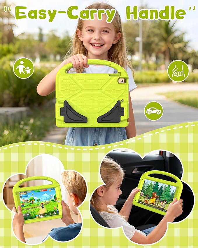 Kids Case for iPad 5th/6th Generation (9.7-inch, 2017/2018), iPad Air 2/Pro 9.7 Case with Screen Protector, Durable Shockproof Lightweight Cover with Handle/Stand for Kids, Light Yellow