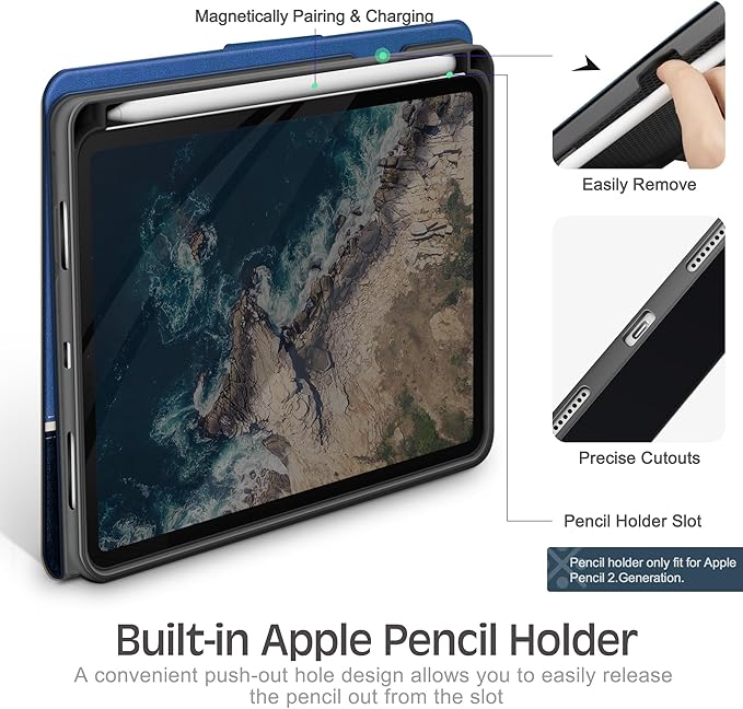 KingBlanc Case for iPad mini 7 (A17 Pro), iPad mini 7th/6th Generation (2024/2021) Vintage Vegan Leather Cover with Pencil Holder, Auto Sleep/Wake, Stand with Viewing & Drawing Angles, Blue