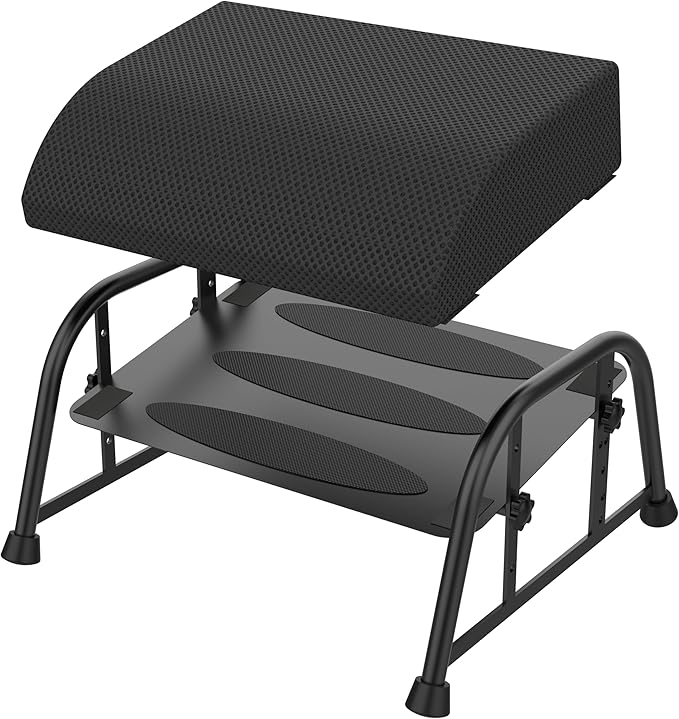 Under Desk Footrest with Memory Foam, Adjustable 10-Level Ergonomic Foot Rest for Office & Gaming Desk Accessories for Leg Rest, Reinforced Metal Frame, Non-Slip Base Extra Large（Black 2 USE