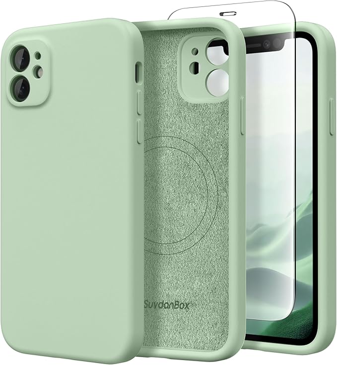Magnetic for iPhone 11 Phone Case Silicone, Compatible with MagSafe, [Full Camera Protection][Screen Protector] Slim Shockproof Protective Case for iPhone 11 6.1", Light Cyan