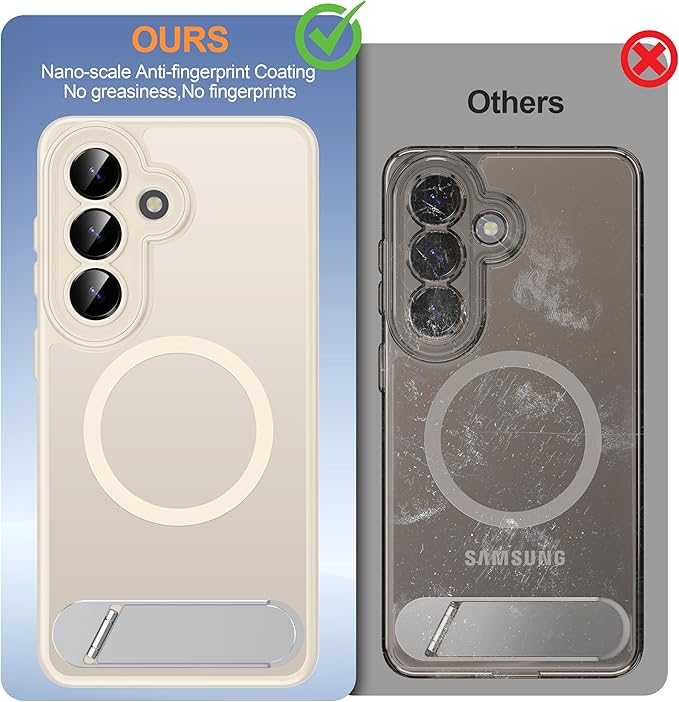 Magnetic for Samsung Galaxy S26 Case, [Compatible with MagSafe][Full Camera Protection][Built-in Invisible Kickstand] Translucent Matte Phone Case for S26 6.3" - White